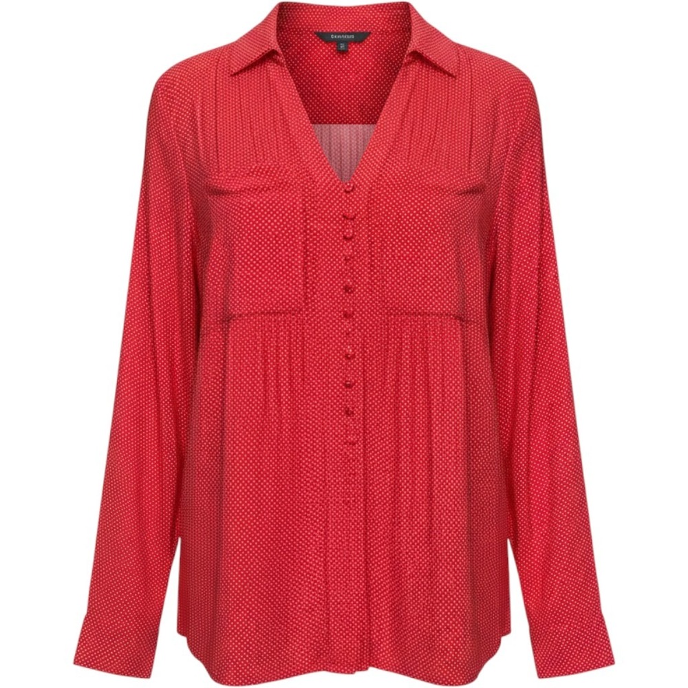 Maeve Anthropologie Red Polka Dot Pintuck Button Front Blouse Small